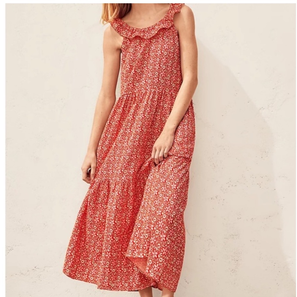 Ann Taylor Coral and Cream Floral Maxi Dress